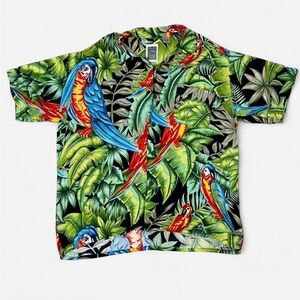 Vintage 1990s Hawaiian Tropical Parrot Rainforest Short Sleeve Retro Mens Medium